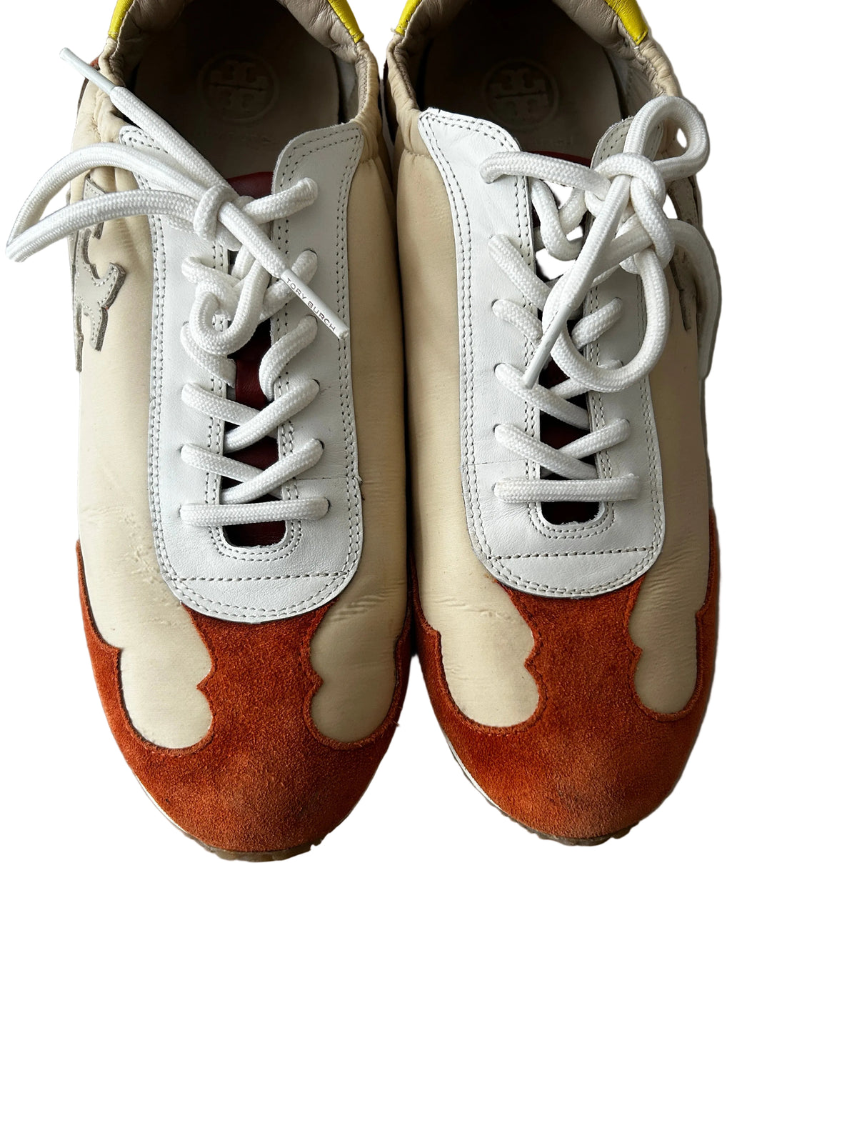 Tory Burch Suede
Colorblock Pattern, ivory and rust
