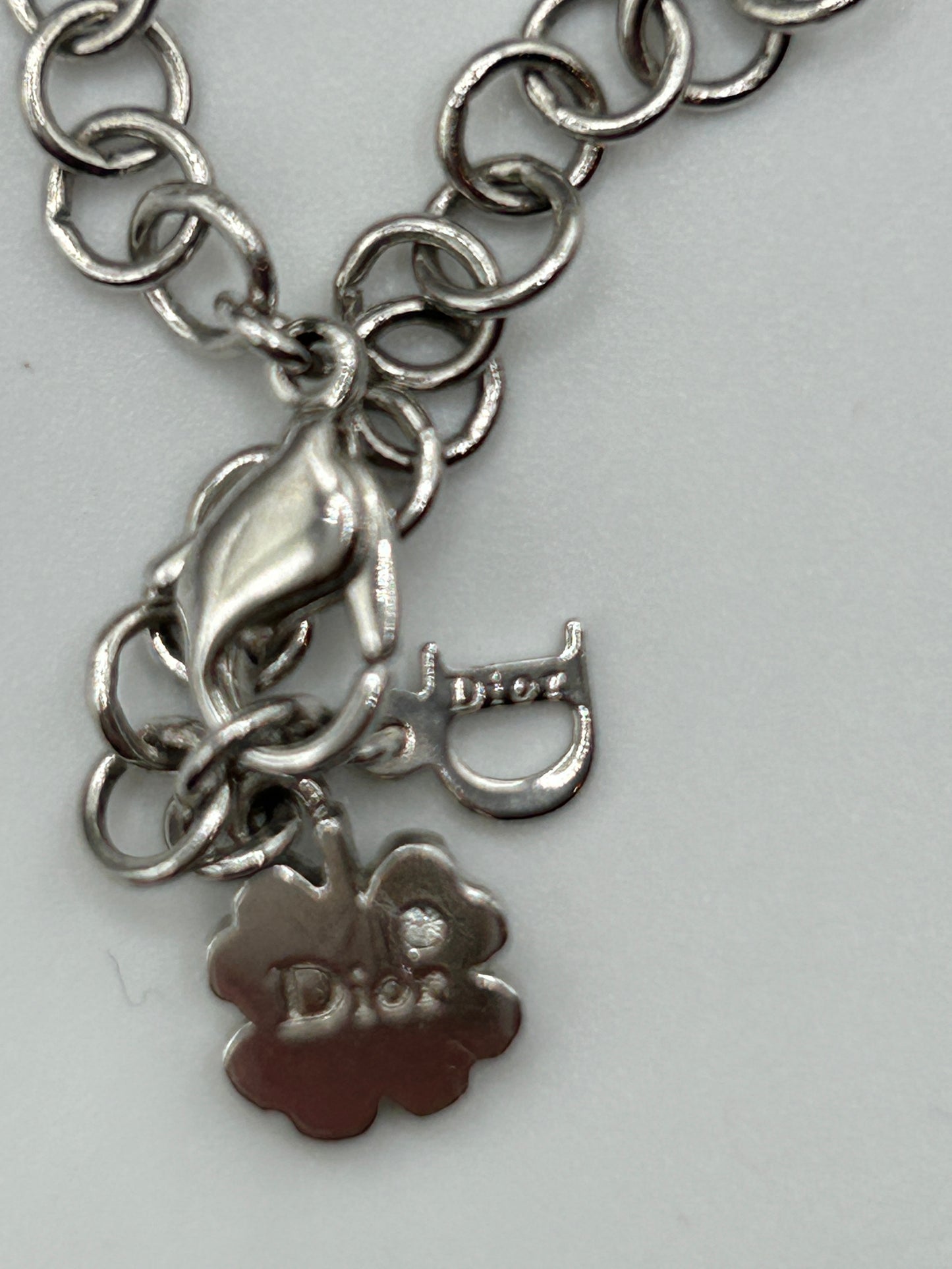 CHRISTIAN DIOR vintage silver tone chain necklace