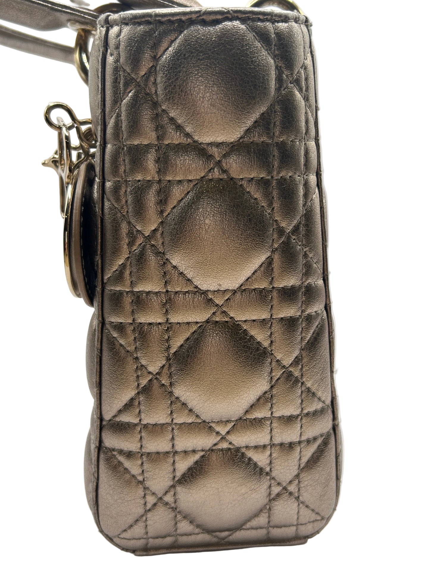 Christian Dior small Lady Dior quilted metallic calfskin leather tote bag