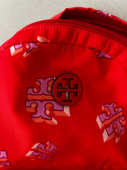 Tory Burch Ella Printed Backpack featuring a crazy logo allover pattern