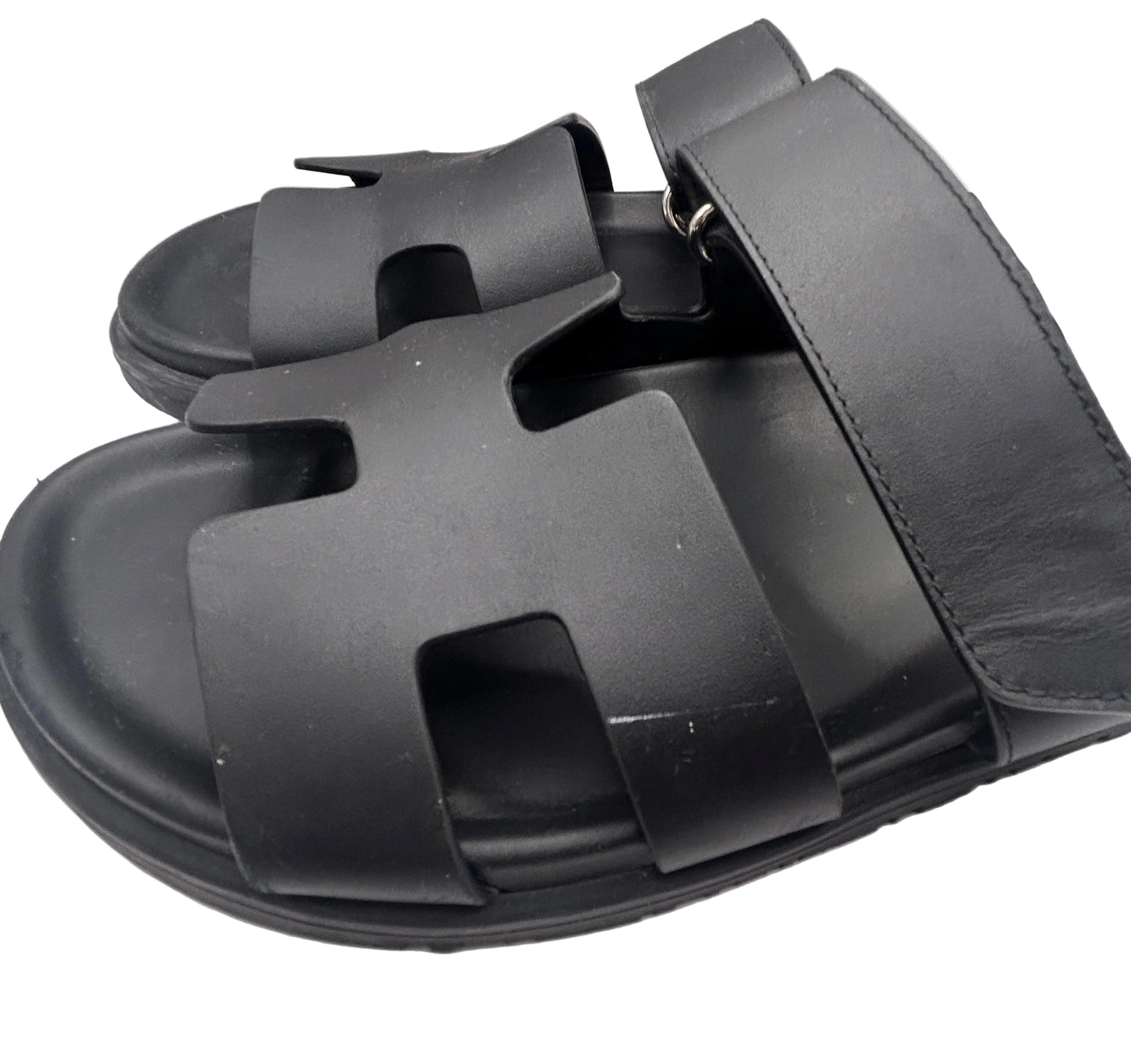 Hermès Chypre sandals in black calfskin leather