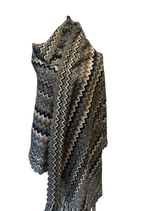 Missoni Zigzag Fringed Scarf, designed in Italy with the brand's iconic chevron knit pattern.